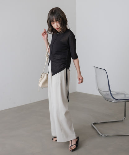 シアーリボンヘムスリットトップス