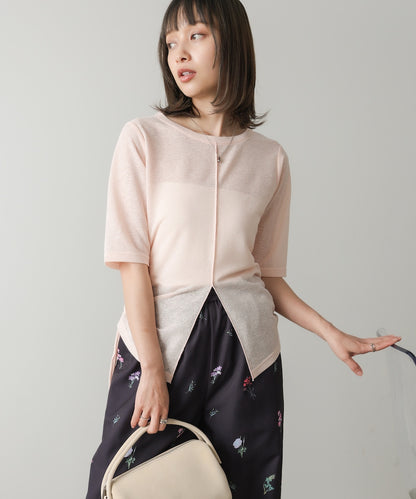 シアーリボンヘムスリットトップス