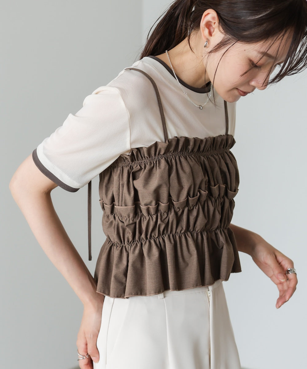 配色レイヤードライクシアーカットソー