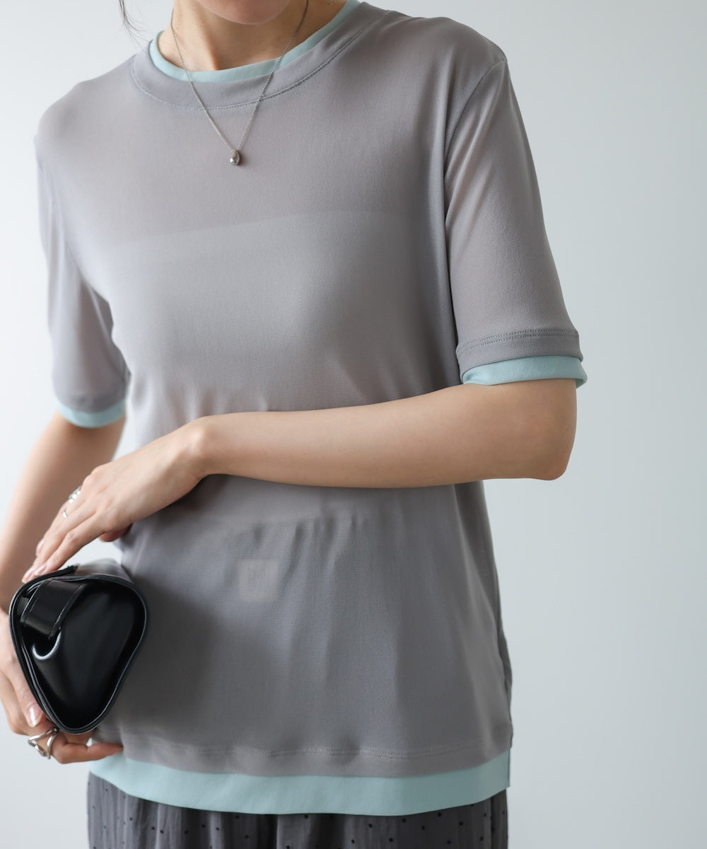 配色レイヤードライクシアーカットソー