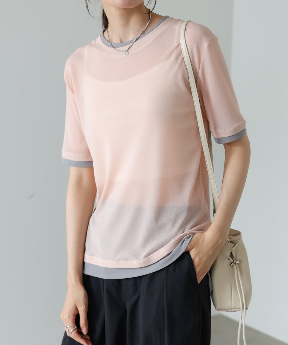 配色レイヤードライクシアーカットソー