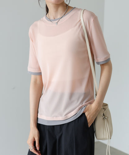 配色レイヤードライクシアーカットソー