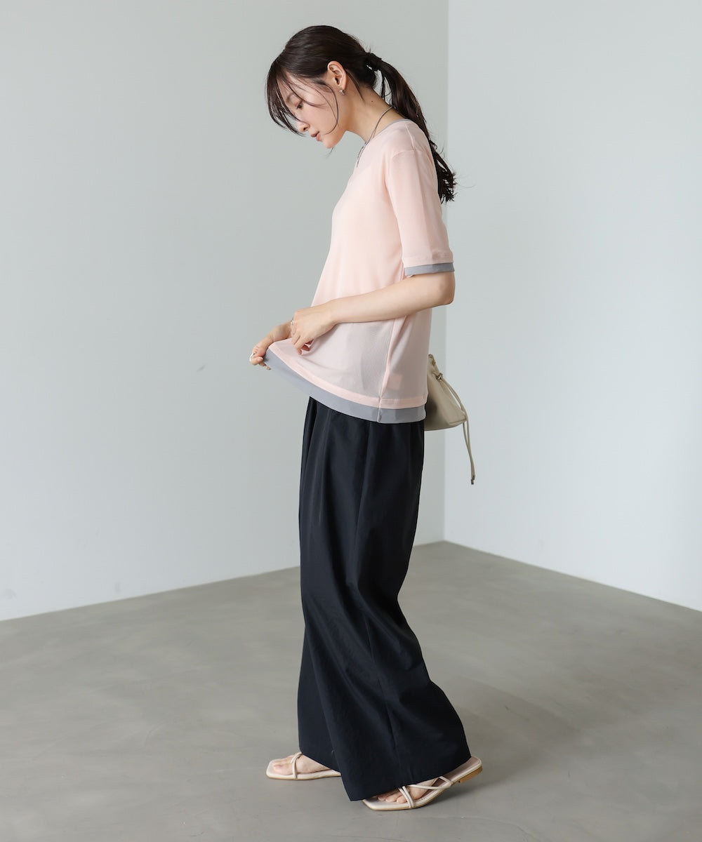 配色レイヤードライクシアーカットソー