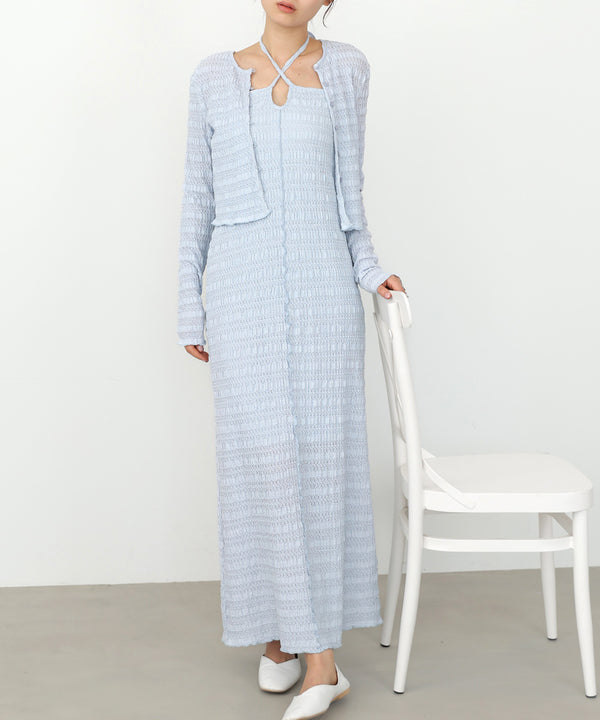 配色メローカーディガン＋ワンピースＳＥＴ