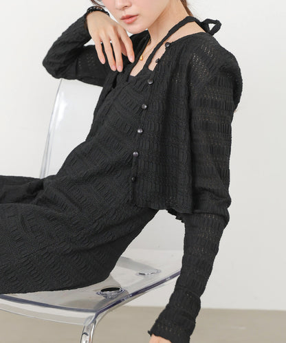 配色メローカーディガン＋ワンピースＳＥＴ