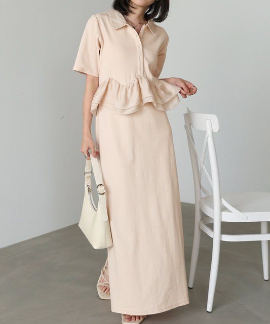 【サイズ展開あり】ウエストフリル衿付カットワンピース