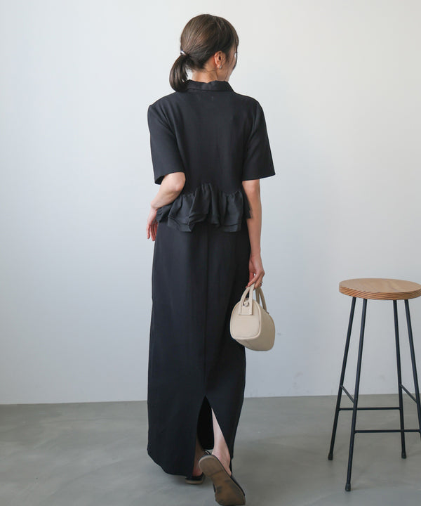 【サイズ展開あり】ウエストフリル衿付カットワンピース