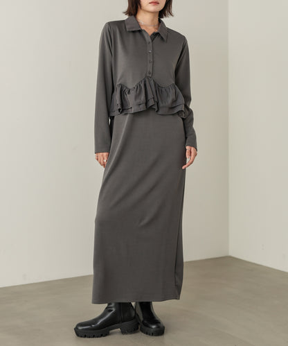 ウエストフリル襟付きカットワンピース