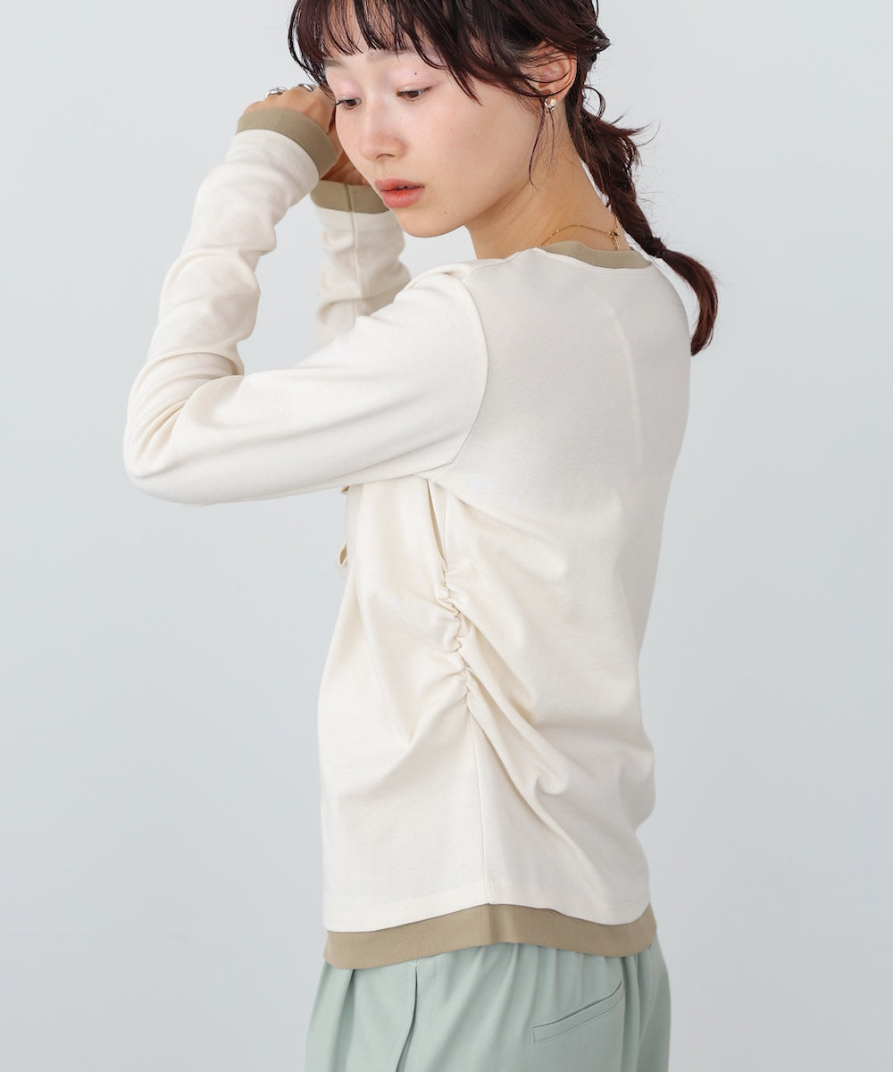 配色レイヤードドレープカーディガン