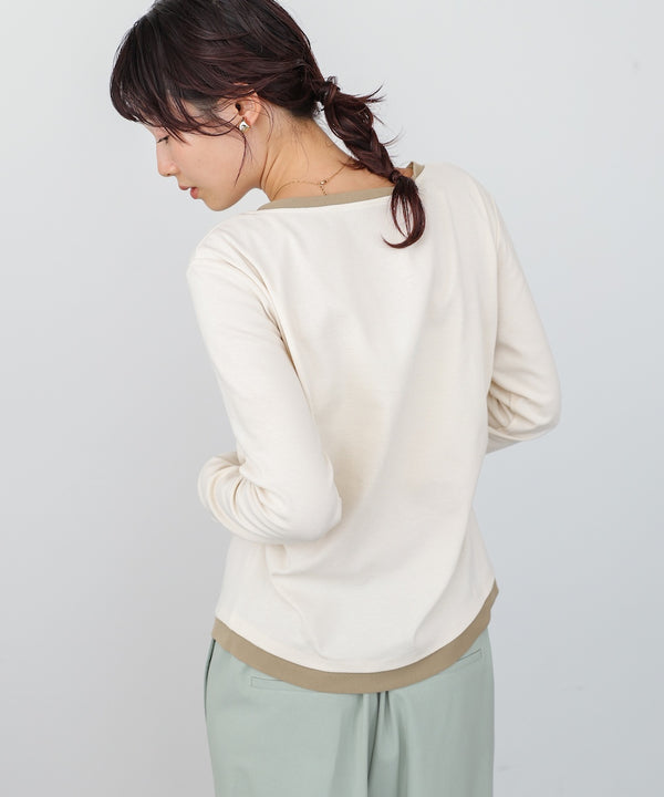 配色レイヤードドレープカーディガン