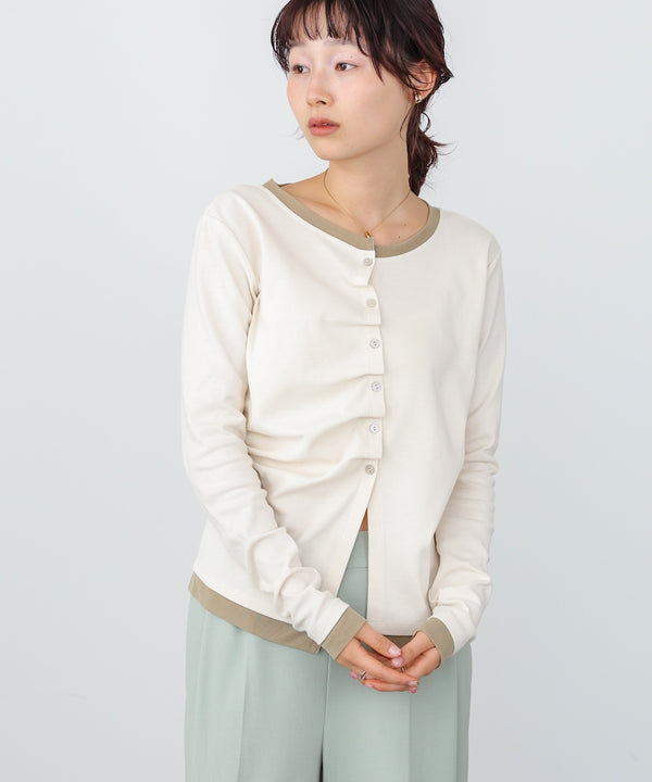 配色レイヤードドレープカーディガン