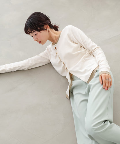 配色レイヤードドレープカーディガン