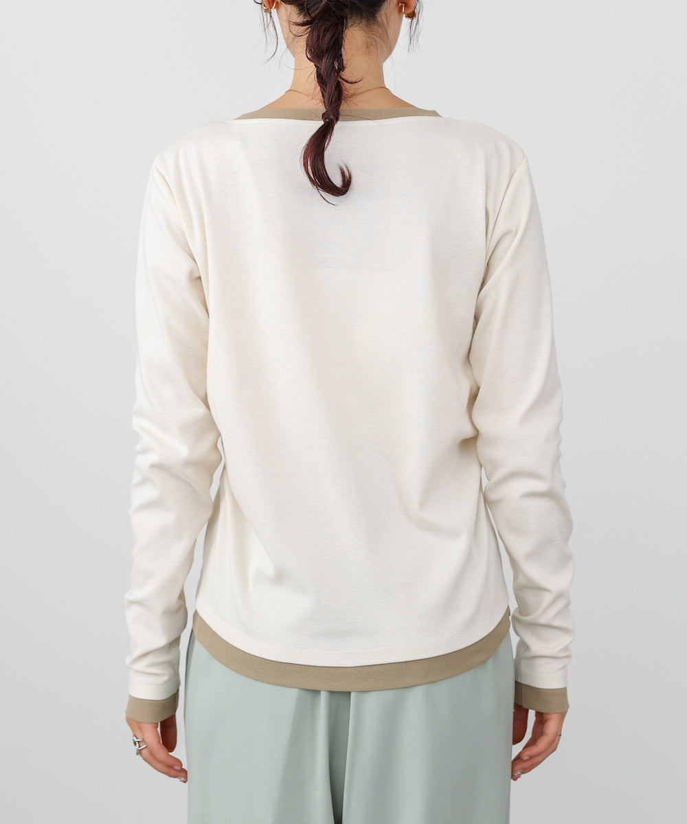 配色レイヤードドレープカーディガン