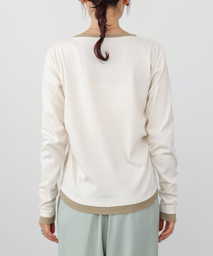 配色レイヤードドレープカーディガン