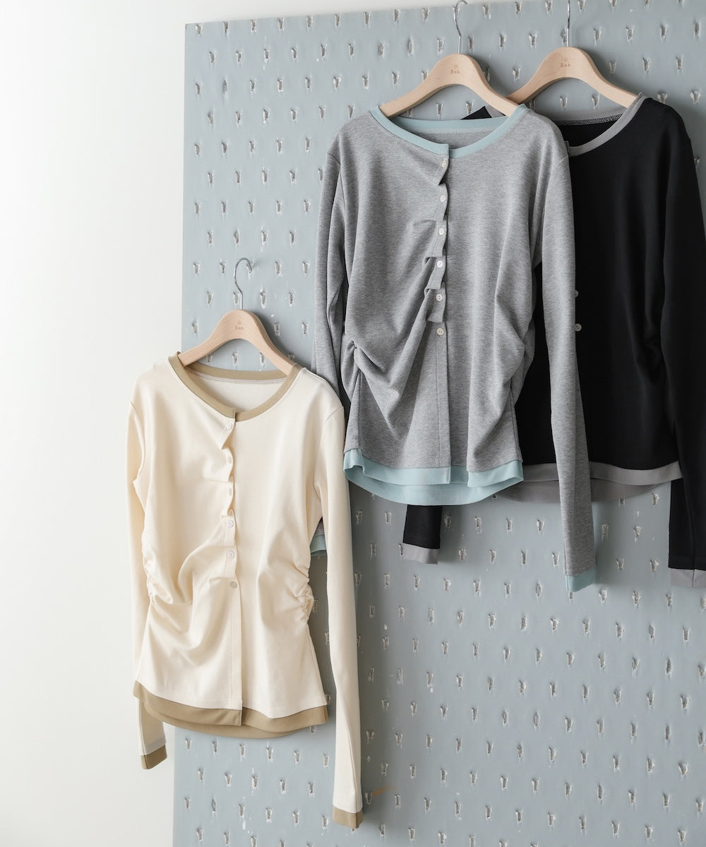 配色レイヤードドレープカーディガン