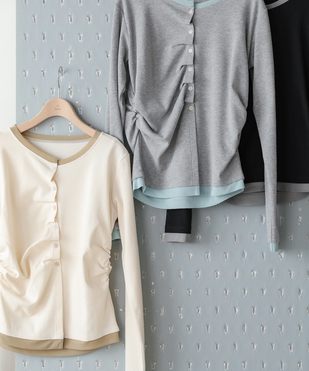 配色レイヤードドレープカーディガン