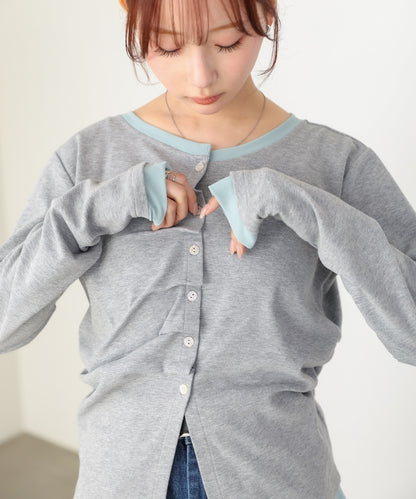 配色レイヤードドレープカーディガン