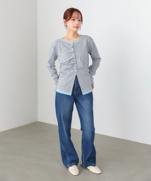 配色レイヤードドレープカーディガン