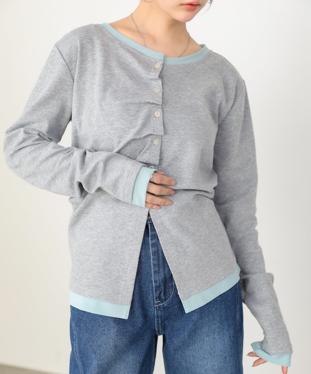 配色レイヤードドレープカーディガン