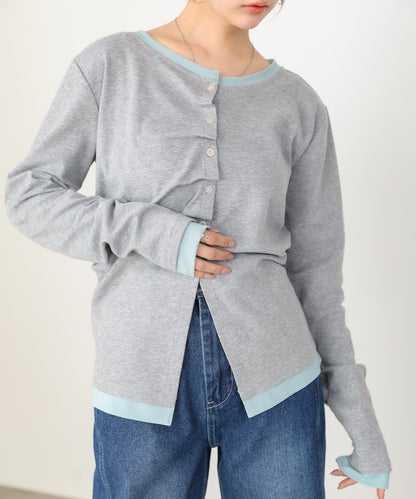 配色レイヤードドレープカーディガン