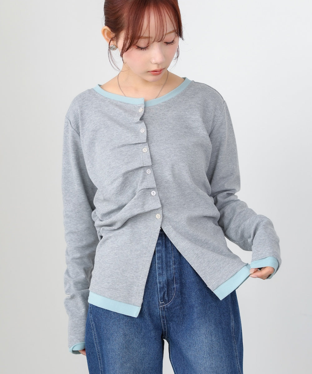 配色レイヤードドレープカーディガン