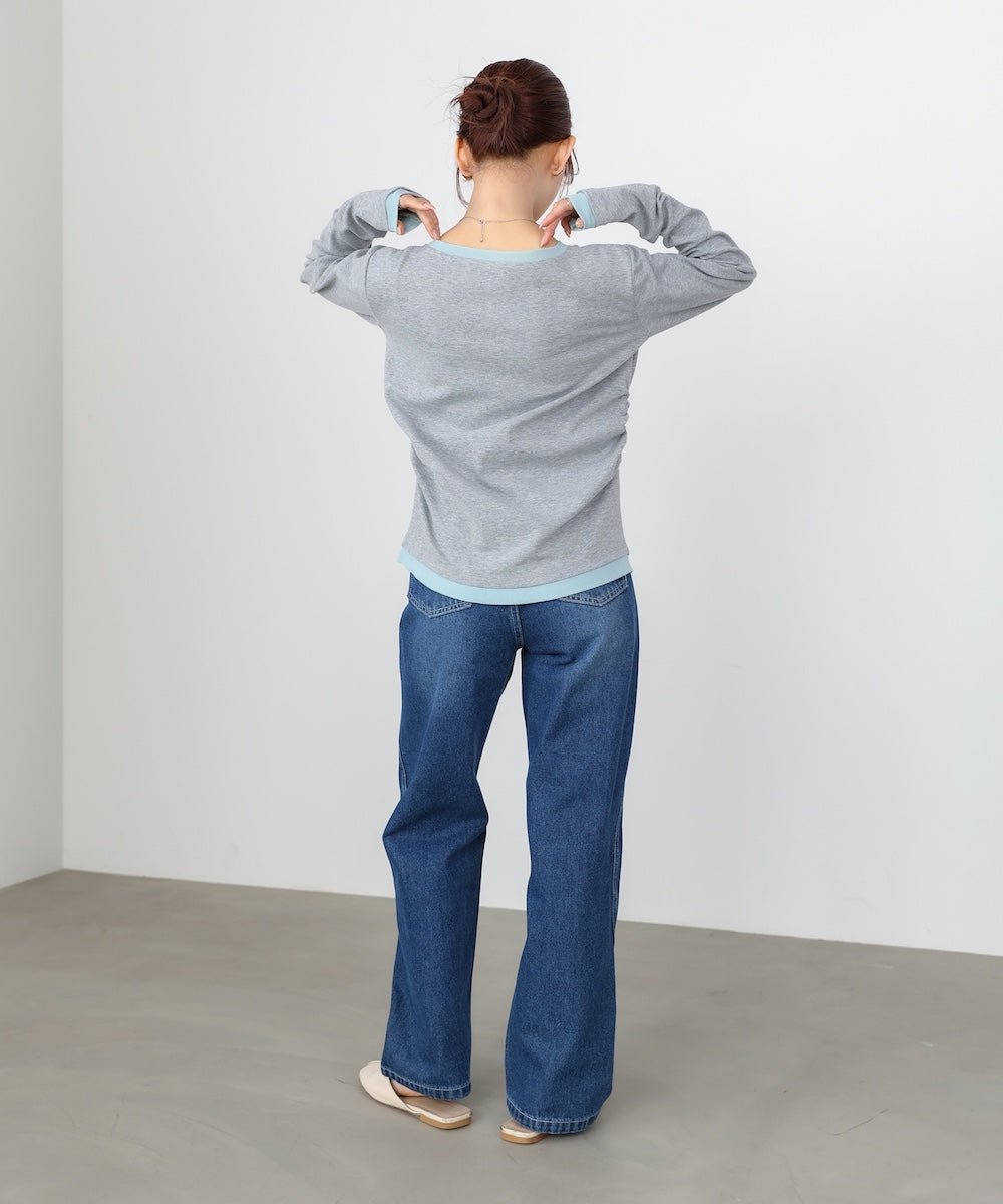 配色レイヤードドレープカーディガン