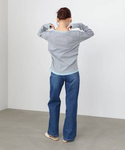 配色レイヤードドレープカーディガン