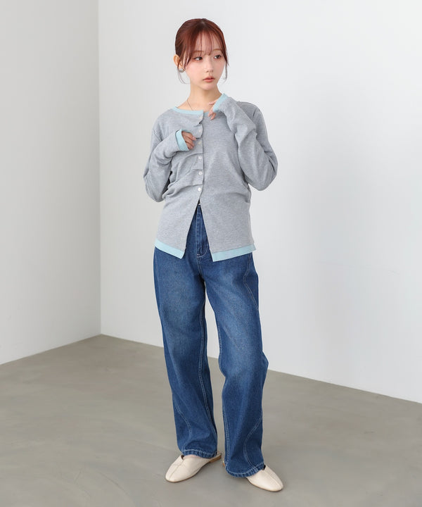 配色レイヤードドレープカーディガン