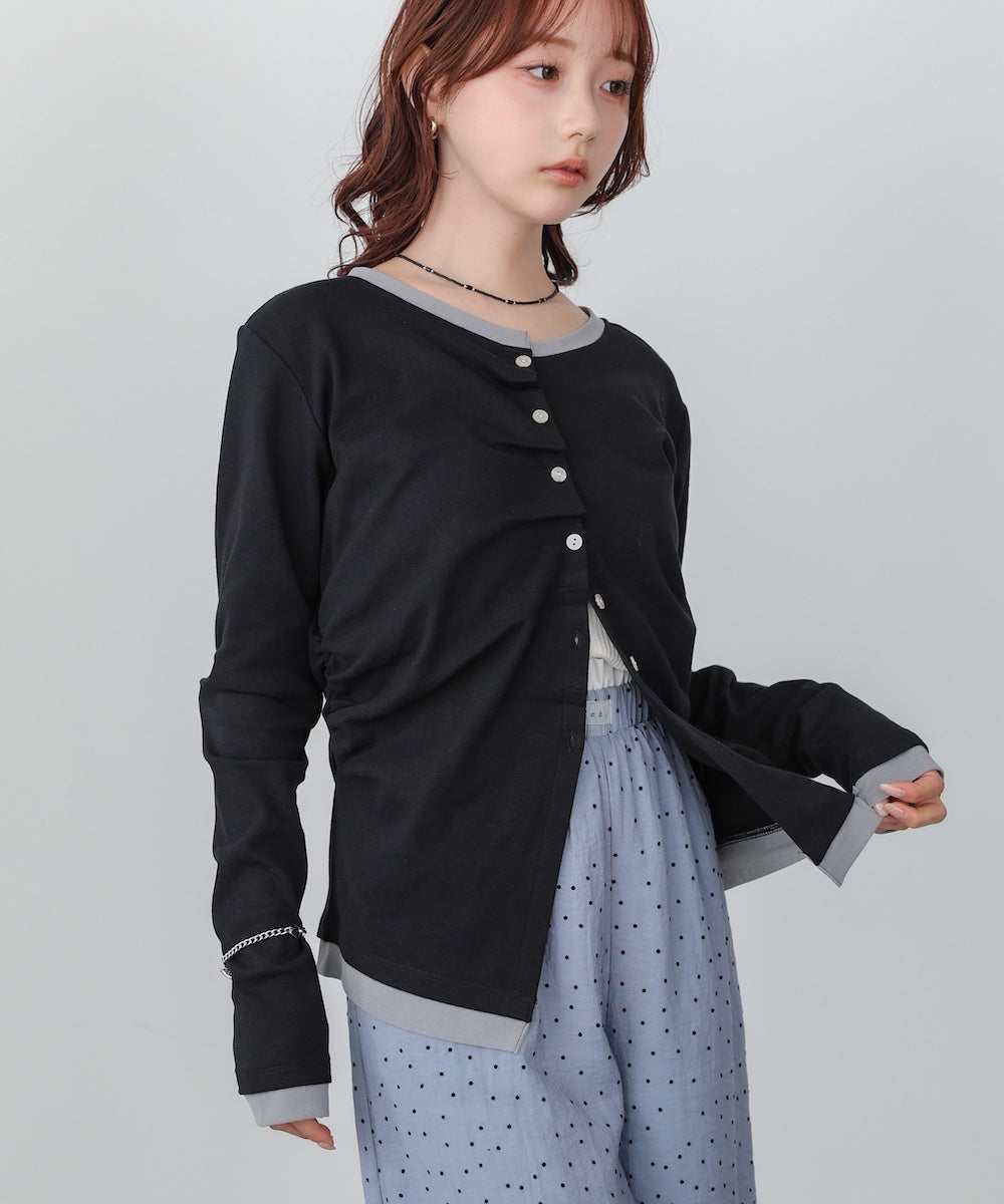 配色レイヤードドレープカーディガン