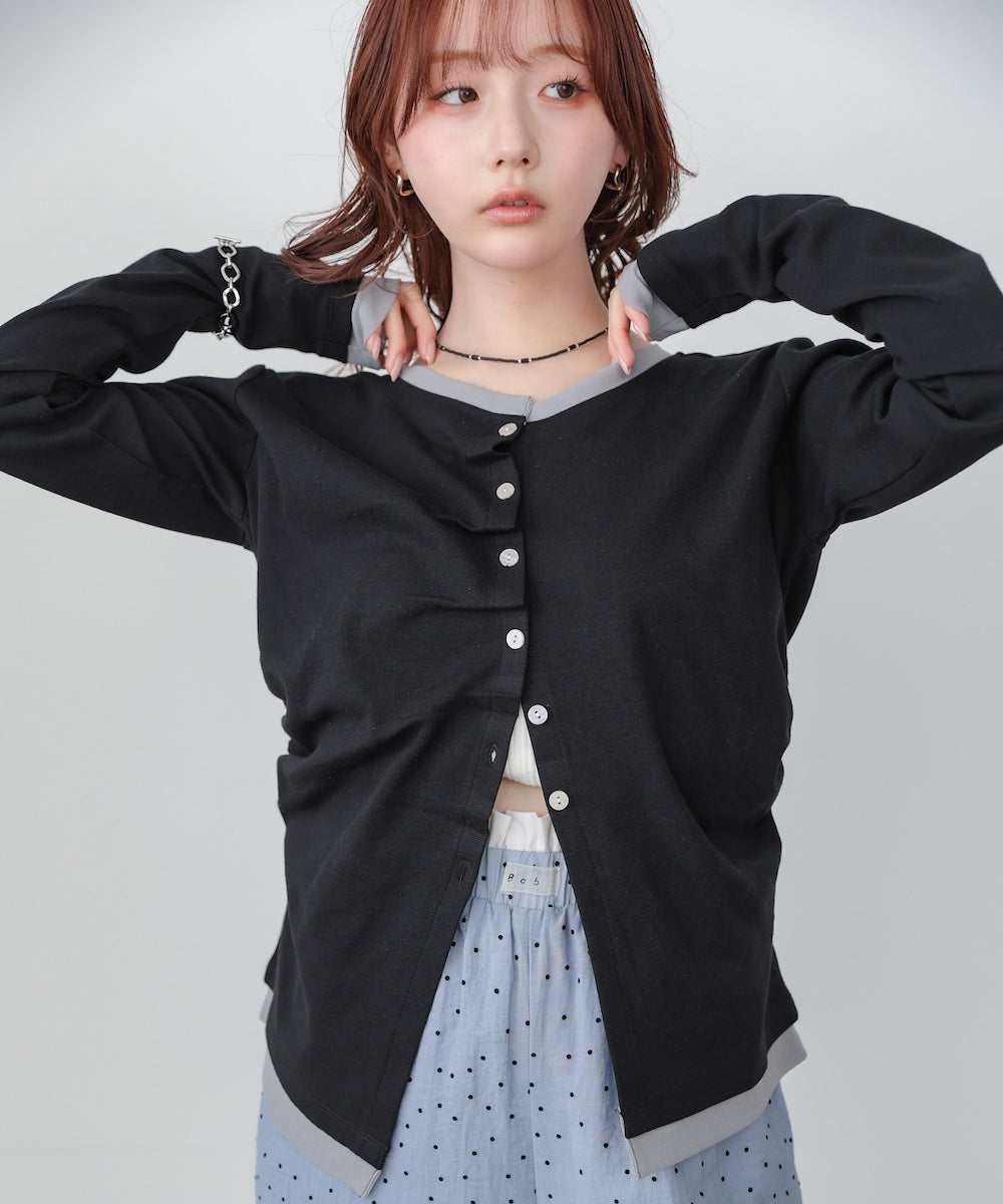 配色レイヤードドレープカーディガン