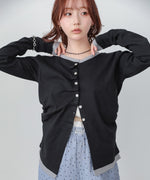 配色レイヤードドレープカーディガン