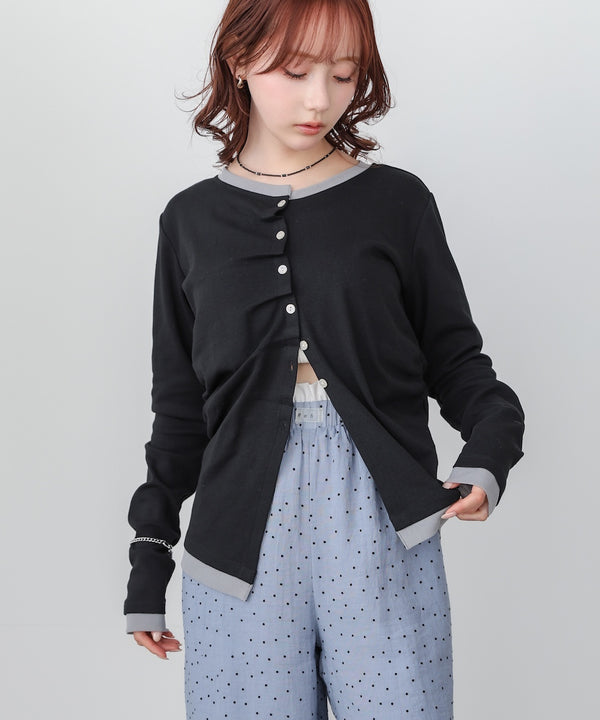 配色レイヤードドレープカーディガン