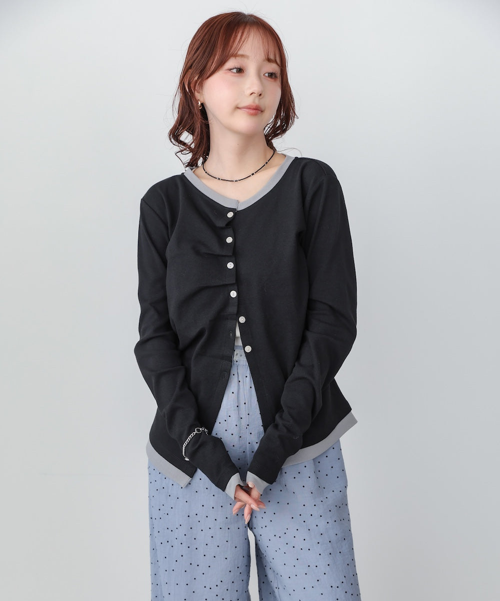 配色レイヤードドレープカーディガン