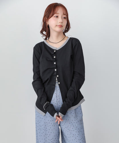 配色レイヤードドレープカーディガン