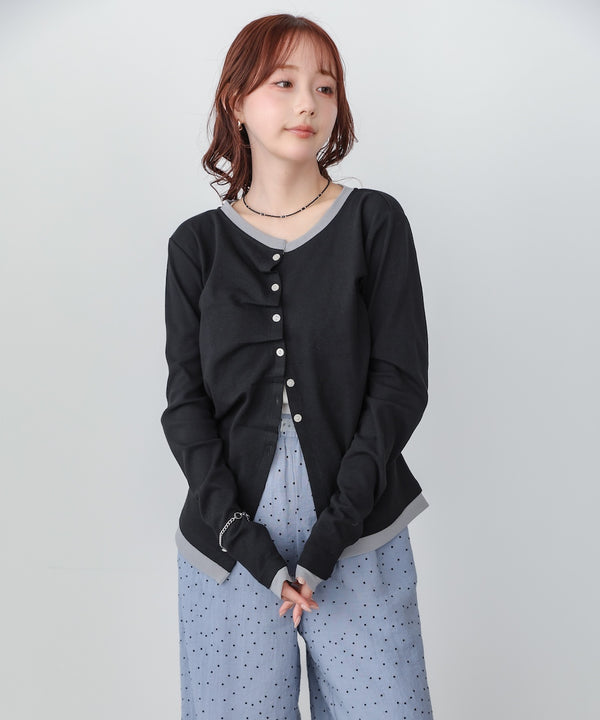 配色レイヤードドレープカーディガン