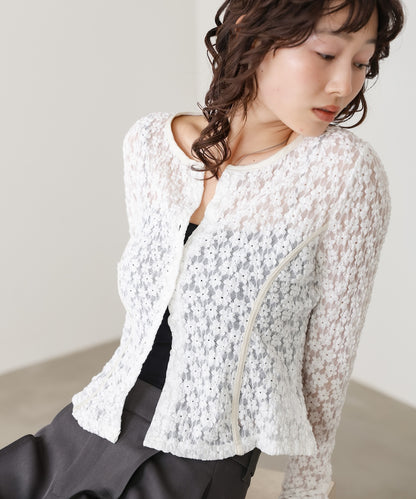 カットジャガードフラワーカーディガン