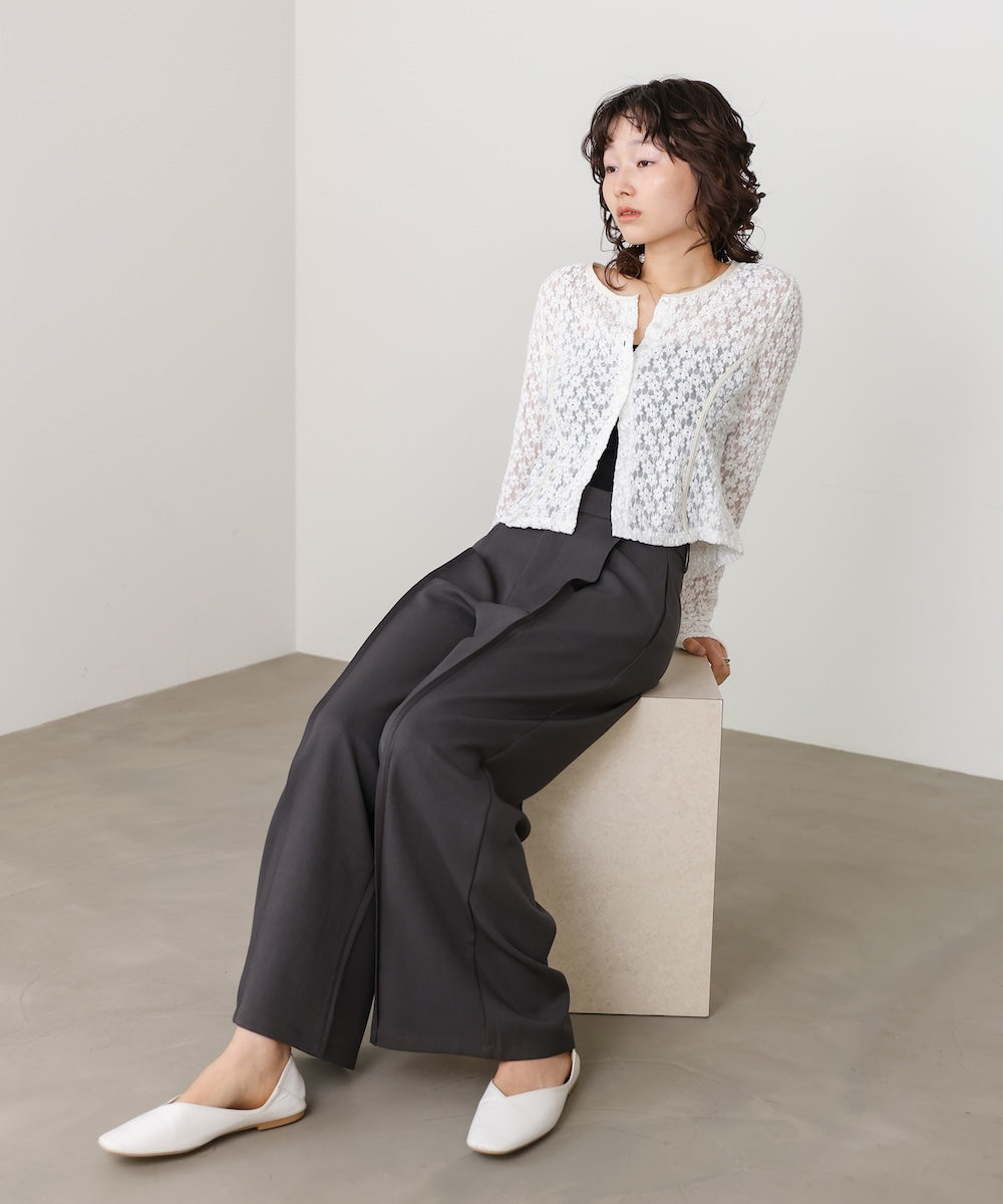 カットジャガードフラワーカーディガン