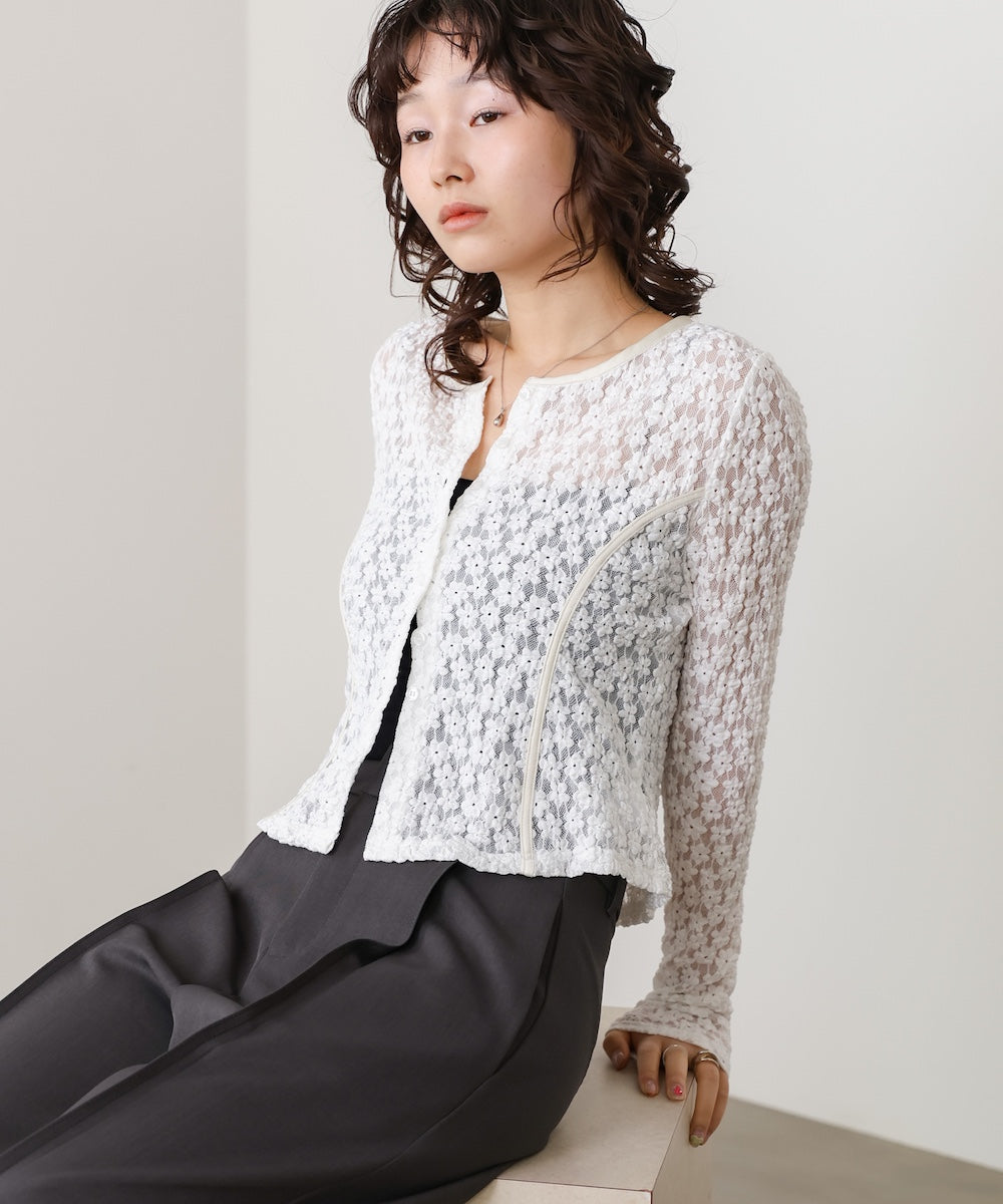 カットジャガードフラワーカーディガン