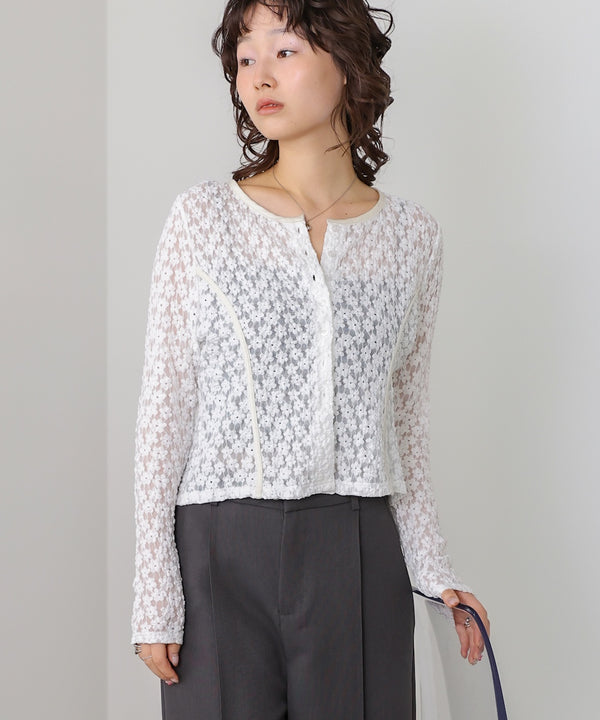 カットジャガードフラワーカーディガン
