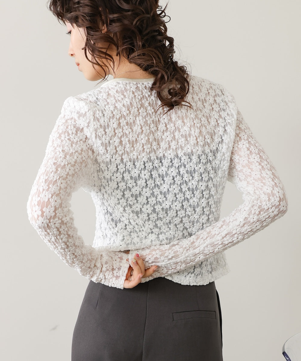 カットジャガードフラワーカーディガン