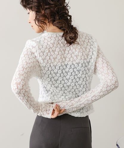 カットジャガードフラワーカーディガン