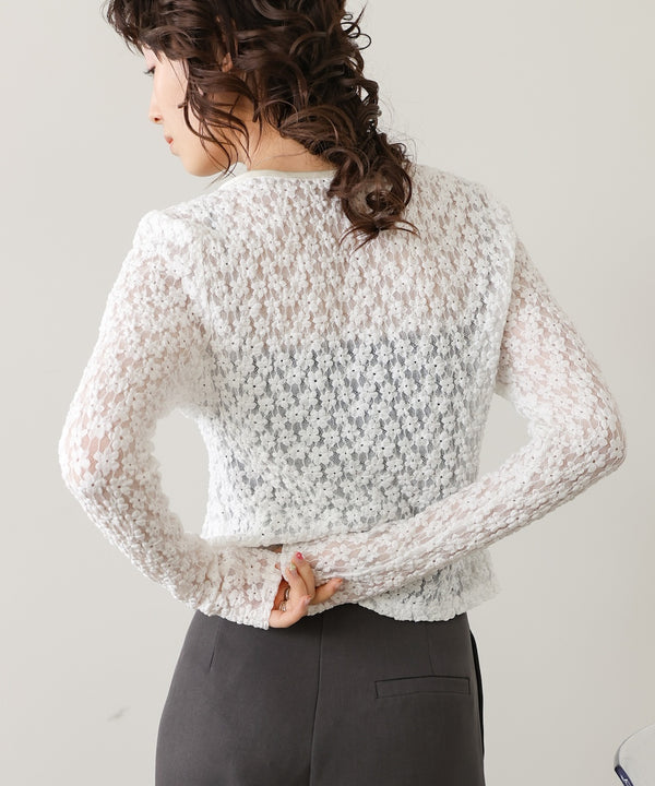 カットジャガードフラワーカーディガン