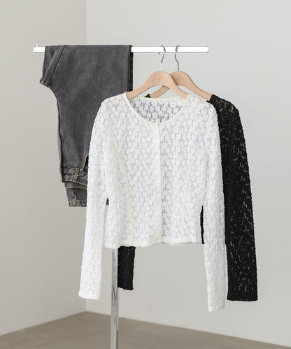 カットジャガードフラワーカーディガン