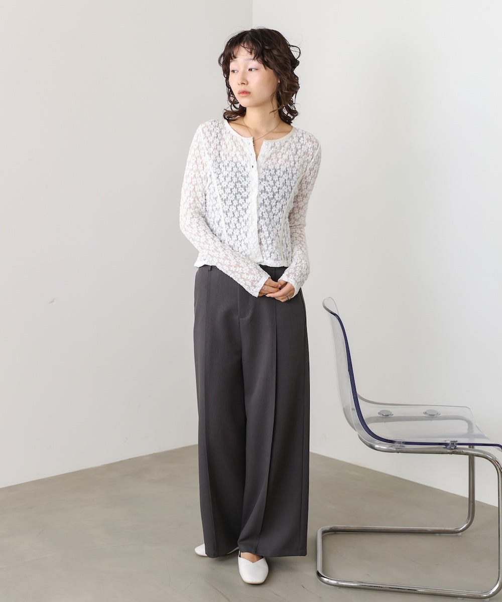 カットジャガードフラワーカーディガン