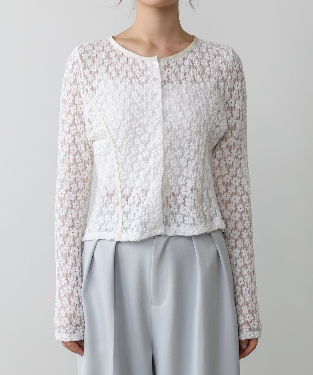 カットジャガードフラワーカーディガン