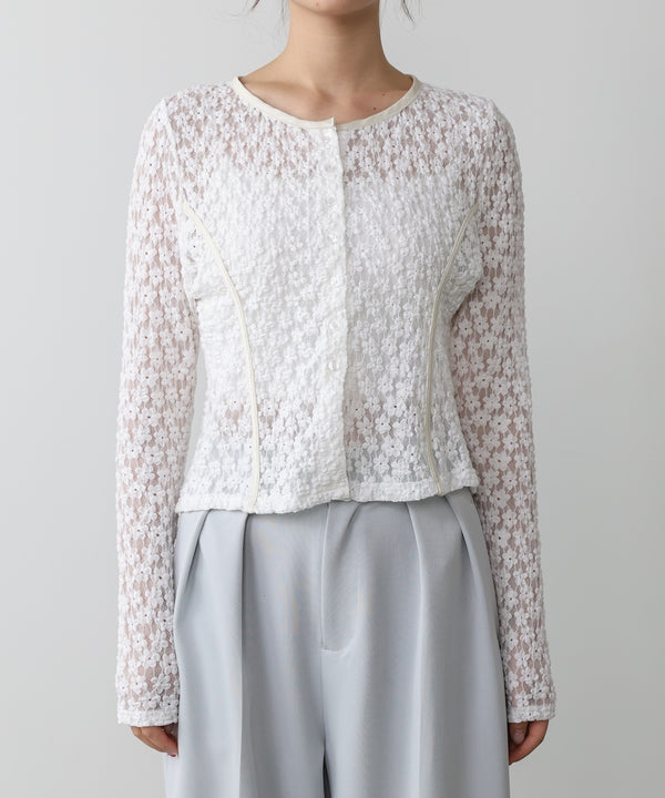 カットジャガードフラワーカーディガン