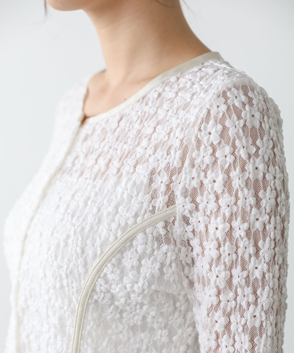 カットジャガードフラワーカーディガン