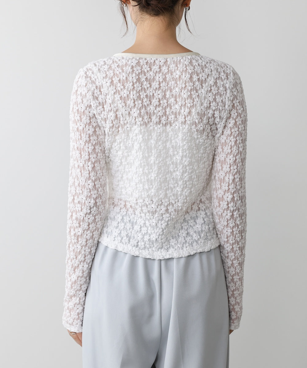 カットジャガードフラワーカーディガン