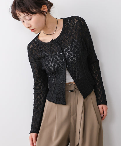カットジャガードフラワーカーディガン