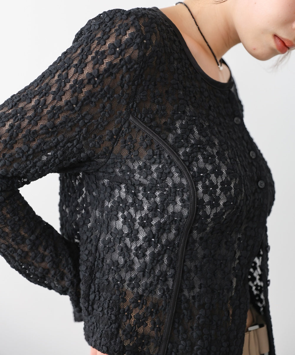 カットジャガードフラワーカーディガン